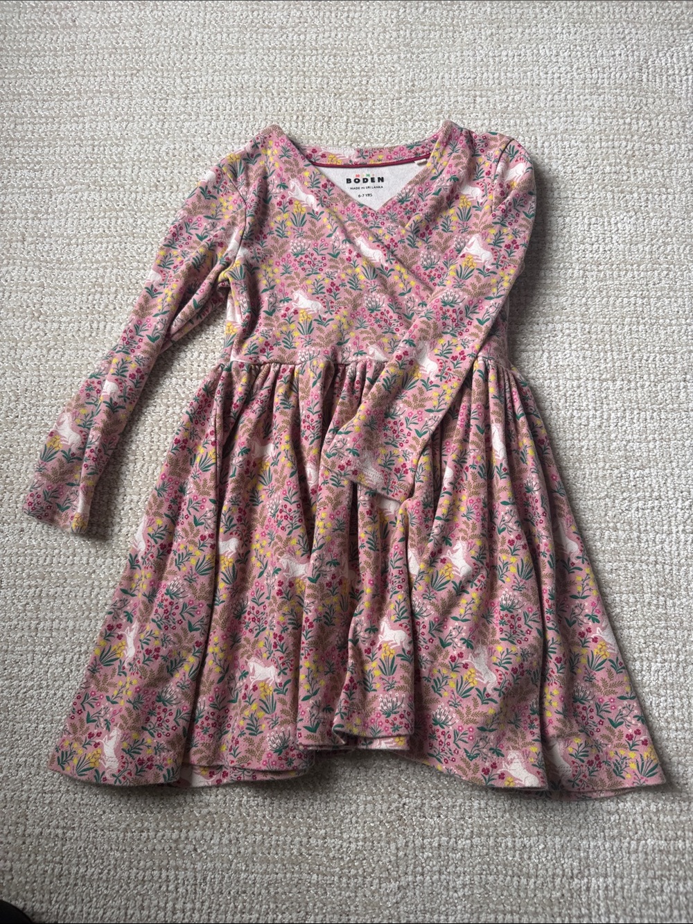 Mini Boden Pink Floral Unicorn Wrap Dress